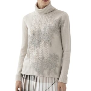 D.Exterior Italy Cable Knit Turtleneck Sweater XL Wool Silk Cashmere Cream